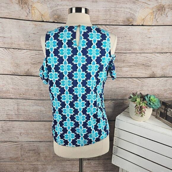 Escapada Living Cold Shoulder Cutout Blue Short Sleeve Top Size Medium - Picture 5 of 8